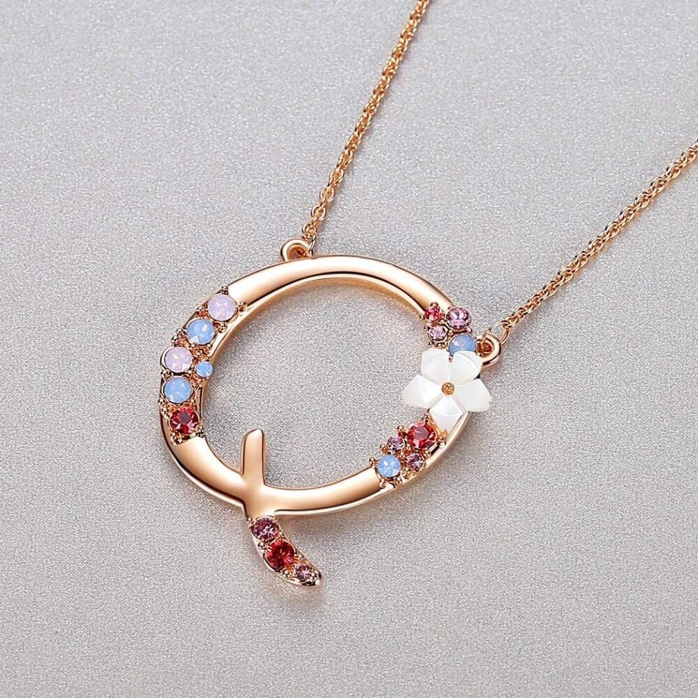 Flower Initial Letter Necklace Pink Red Blue Simulated Pearl Pendant Name Jewelr - Picture 2 of 6